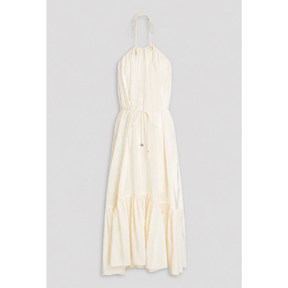 NWT Zimmermann Halter Neck 100% Silk Cream Midi Dress Size 3 US 10 - Picture 2 of 12
